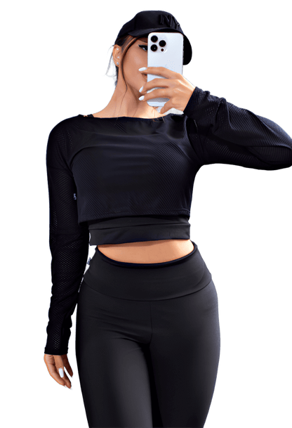 Conjunto de Academia Cropped Manga Longa e Calça Legging