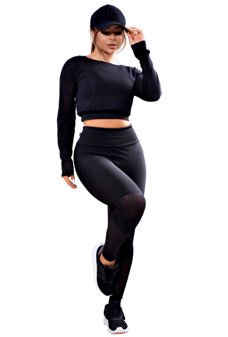 Conjunto de Academia Cropped Manga Longa e Calça Legging