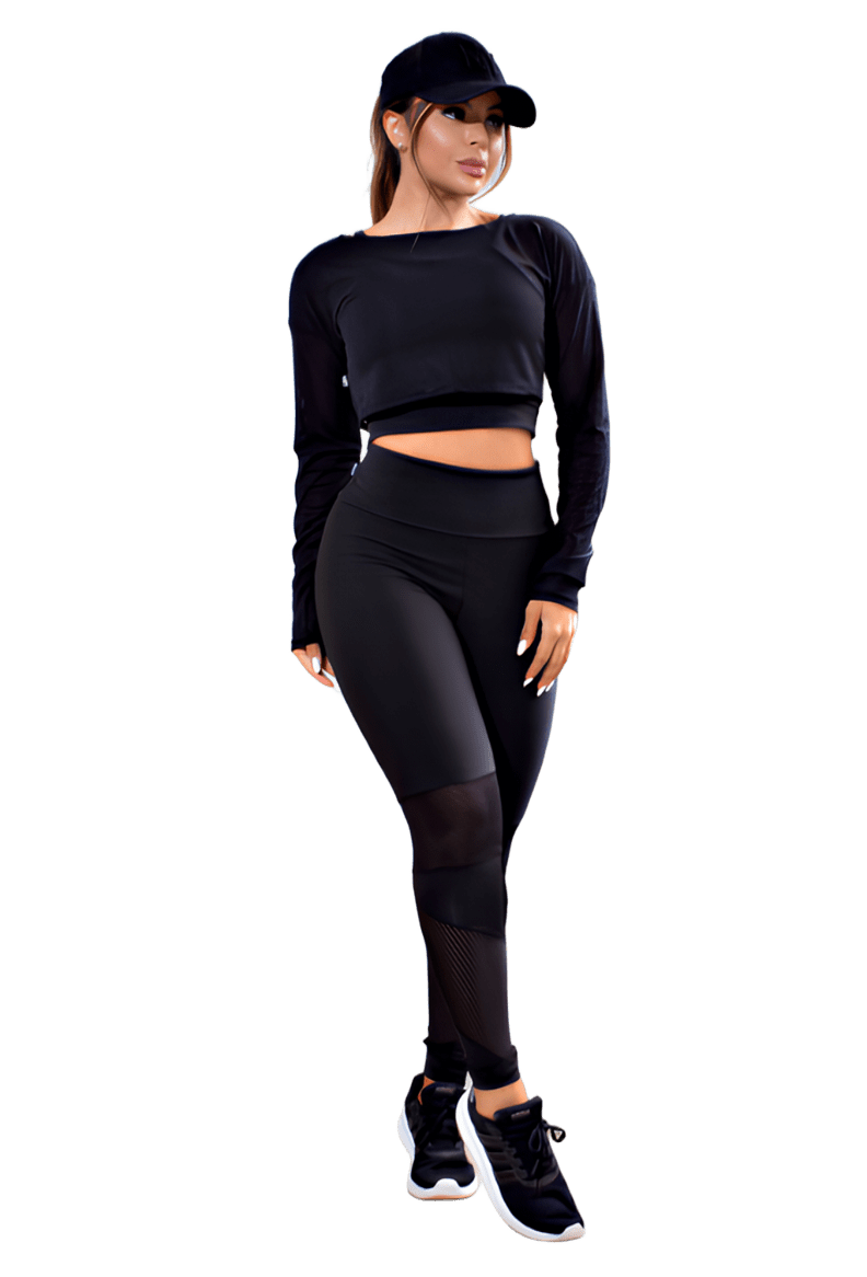 Conjunto de Academia Cropped Manga Longa e Calça Legging