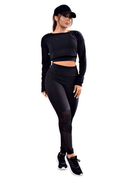 Conjunto de Academia Cropped Manga Longa e Calça Legging