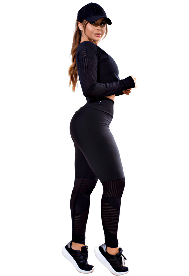 Conjunto de Academia Cropped Manga Longa e Calça Legging